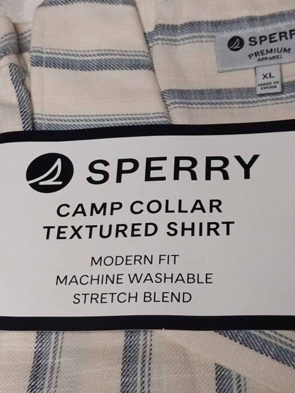 Sperry Cream and Blue Striped Camp-Collar Button Down Shirt Mens XL - Picture 3 of 8
